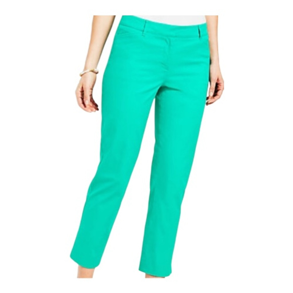 Women's Talbots Perfect Crop Ankle Pants Size 10 Green with Pink Trim
